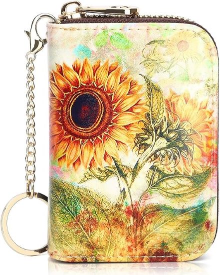 图片 APHISON RFID Credit Card Holder Wallets for Women Leather Zipper Card Case for Ladies Keychain Wallet