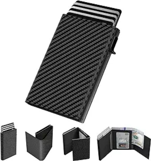 图片 1typecase Mens Wallet Card Holder: Pop Up Aluminum Case, Carbon Fiber Leather, Smart, RFID Blocking, Slim, Minimalist, Front Pocket - 9-14 Capacity | ID Window | Cash Slot (Black)
